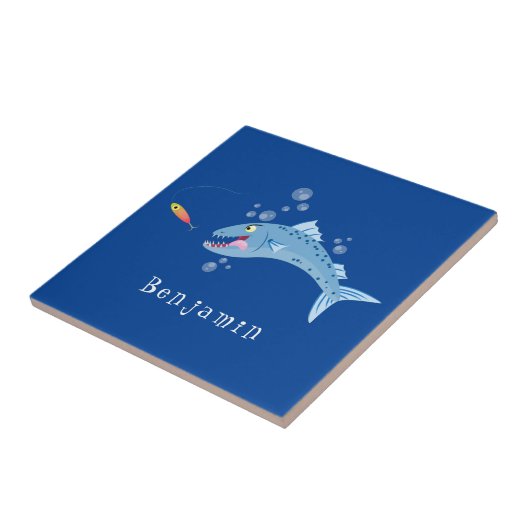 Barracuda Fisch hungriger Cartoon Fliese (Seite)