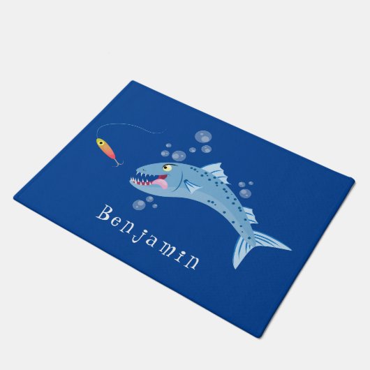 Barracuda Fisch hungriger Cartoon Fußmatte (Schrägansicht)