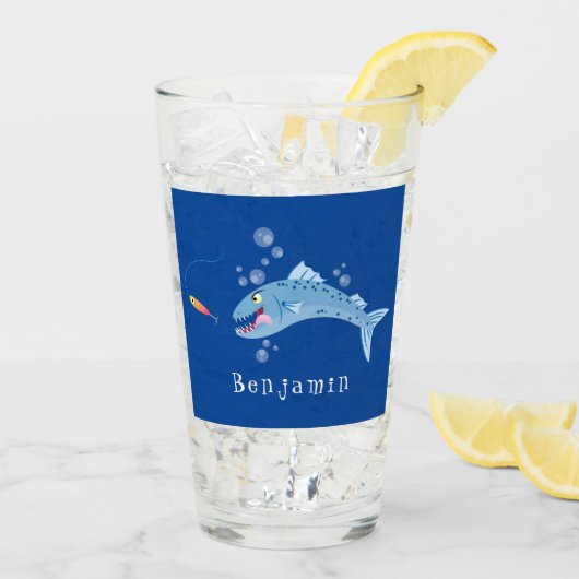 Barracuda Fisch hungriger Cartoon Glas (Rückseite Ice)