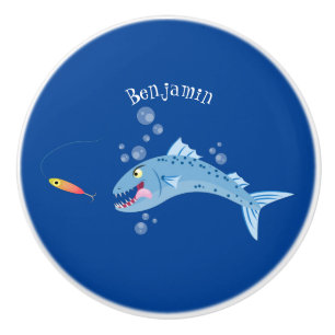 Barracuda Fisch hungriger Cartoon Keramikknauf