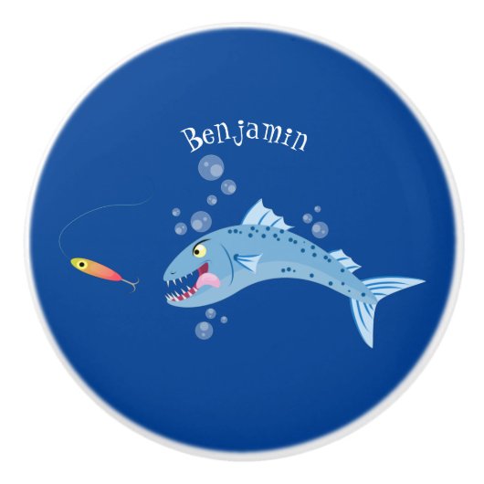 Barracuda Fisch hungriger Cartoon Keramikknauf (Vorderseite)