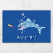 Barracuda Fisch hungriger Cartoon Lebensmitteletikett (Einzelnes Label)