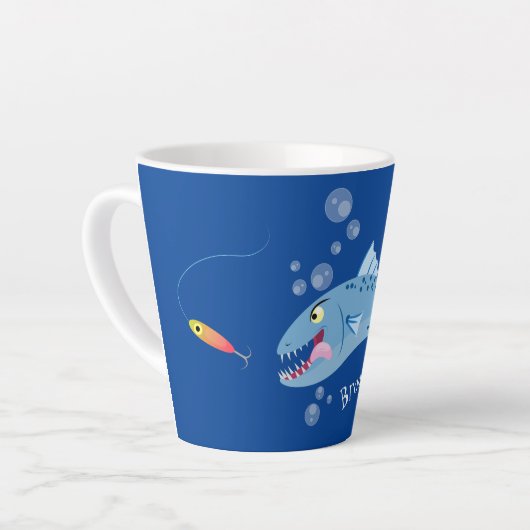 Barracuda Fisch hungriger Cartoon Milchtasse (Linke Ecke)