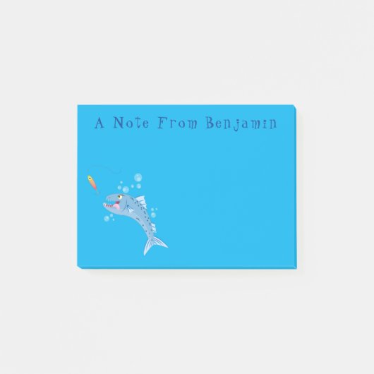 Barracuda Fisch hungriger Cartoon Post-it Klebezettel (Vorderseite)