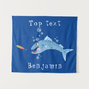 Barracuda Fisch hungriger Cartoon Wandteppich