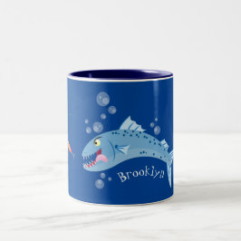 Barracuda Fisch hungriger Cartoon Zweifarbige Tasse