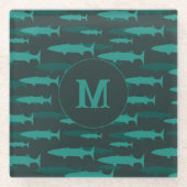 Barracuda Fish Blue Monogram Glasuntersetzer (Vorderseite)