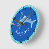 Barracuda fish hungry fishing cartoon illustration runde wanduhr (Winkel)