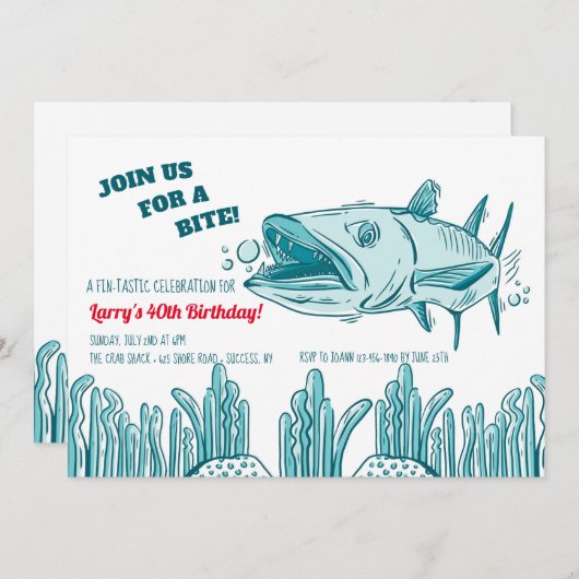 Barracuda Geburtstagsparty Einladung (Vorne/Hinten)