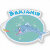 Barracuda hungriger Cartoon Aufkleber (Vorderseite)