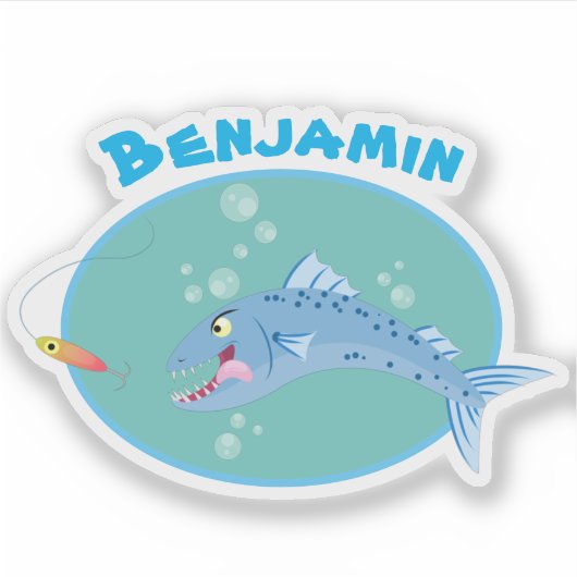 Barracuda hungriger Cartoon Aufkleber (Vorderseite)