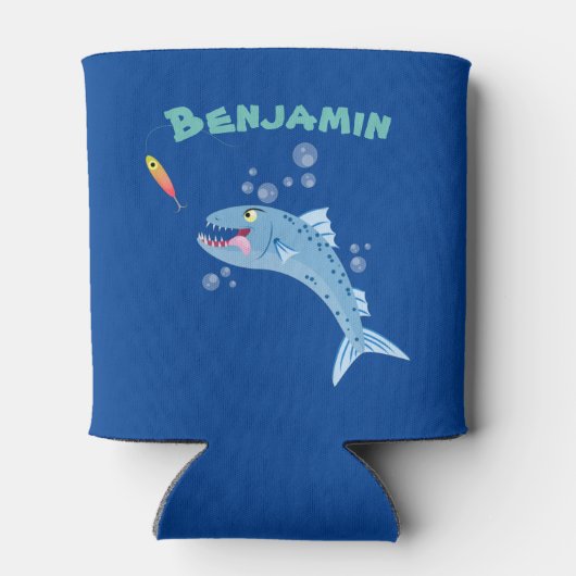 Barracuda hungriger Cartoon Dosenkühler (Rückseite)