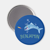 Barracuda hungriger Cartoon Magnet (Vorderseite/Rückseite)