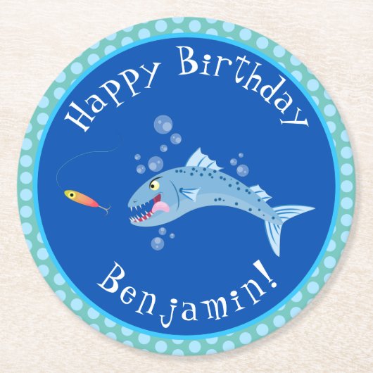 Barracuda hungriger Cartoon Runder Pappuntersetzer (Vorderseite)
