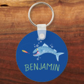 Barracuda hungriger Cartoon Schlüsselanhänger (Vorderseite)