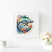 Barracuda in Vibrant Waters 130624AREF119 - Waterc Quadratische Wanduhr (Zuhause)