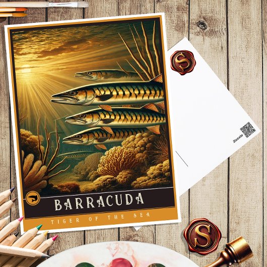 Barracuda | Niedliche Vintage Tierpostkarte Postkarte