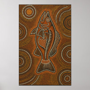 Barramundi Aboriginal Dot Art Poster
