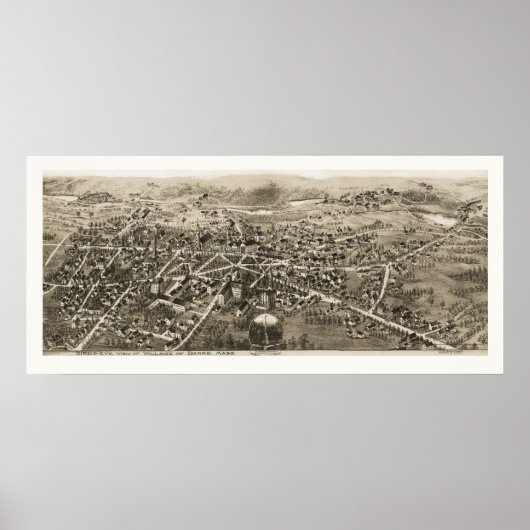 Barre, MA Panorama Karte - 1870er Poster (Vorne)