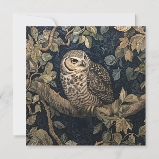 Barred Owl im Wald William Morris Style Einladung (Vorderseite)