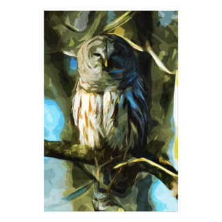 Barred Owl in Bäumen Abstrakter Impressionismus Fotodruck