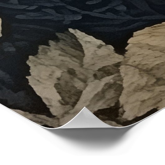 Barred Owl in einem Nachtwald William Morris Style Poster (Ecke)