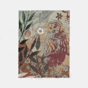 Barred Owl Nature Heart Blätter Blume Tapestry Fleecedecke
