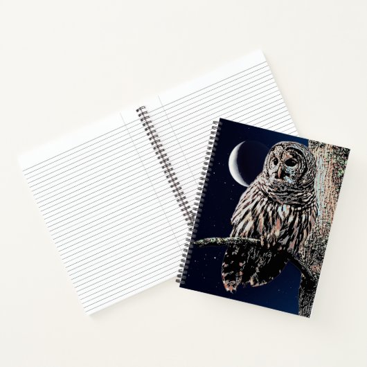 Barred Owl und Crescent Moon in Starry Sky Notizblock (Innenseite)