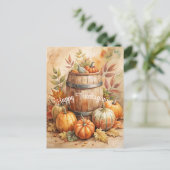 Barrel mit Pumpkins Happy Thanksgiving Feiertagspostkarte (Stehend Vorderseite)