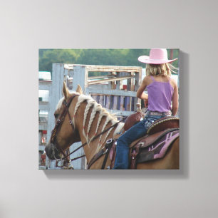 Barrel Race Girl and Palomino Pferd Leinwanddruck