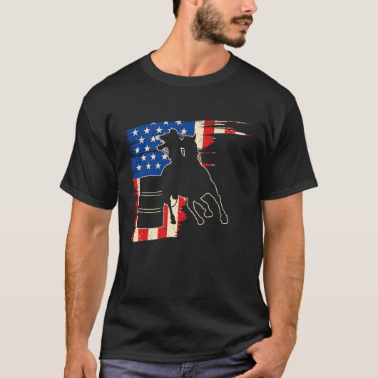 Barrel Racer American Flag Patriotic Rodeo Barrel  T-Shirt (Vorderseite)