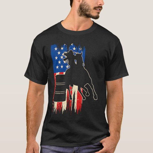 Barrel Racer American Flag Patriotic Rodeo Barrel  T-Shirt (Vorderseite)