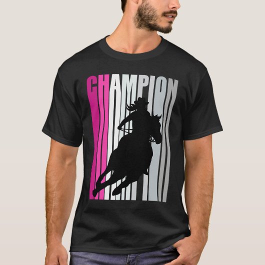 Barrel Racing Champion Horse Riding Pink Retro Cow T-Shirt (Vorderseite)
