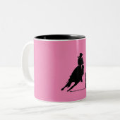Barrel Racing Girl Silhouette auf rosa Hintergrund Zweifarbige Tasse (Vorderseite Links)