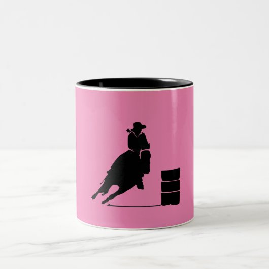 Barrel Racing Girl Silhouette auf rosa Hintergrund Zweifarbige Tasse (Mittel)