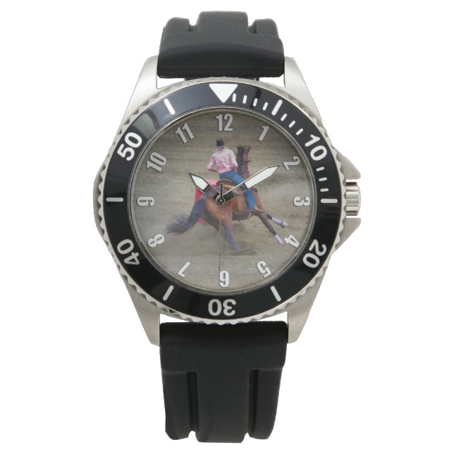 Barrel-Racing Rodeo Cowgirl Design Armbanduhr (Vorderseite)