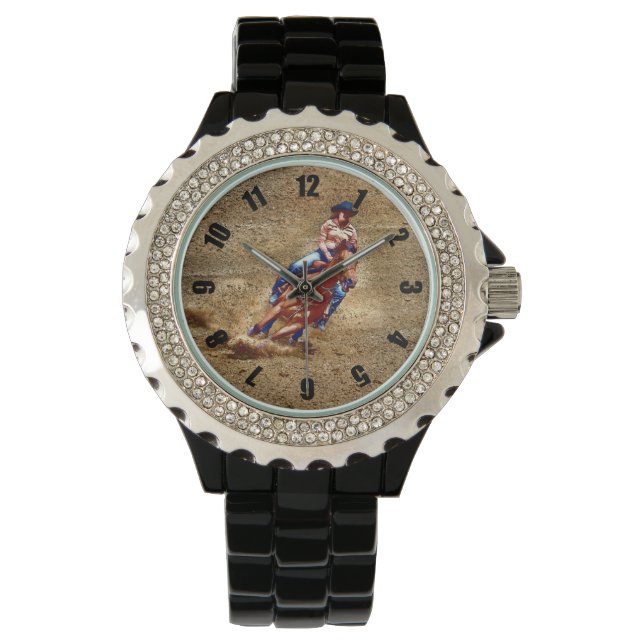 Barrel-Racing Rodeo Cowgirl Design Armbanduhr (Vorderseite)