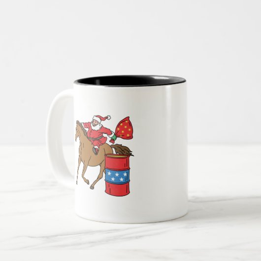 Barrel Racing Weihnachten auf Barrel Pferd Zweifarbige Tasse (Vorderseite Links)