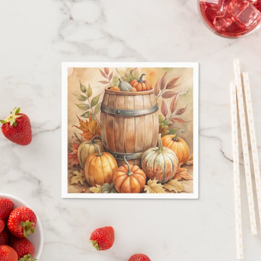 Barrel with Pumpkins Fall Serviette (Beispiel)