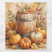Barrel with Pumpkins Fall Weinetikett (Einzelnes Label)