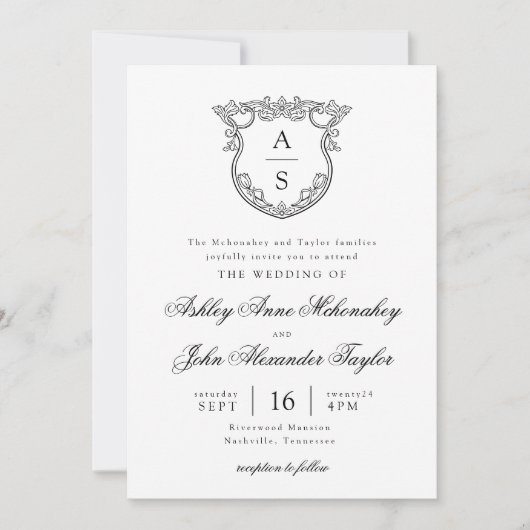 Barroque Wappen Wedding Einladung (Vorderseite)