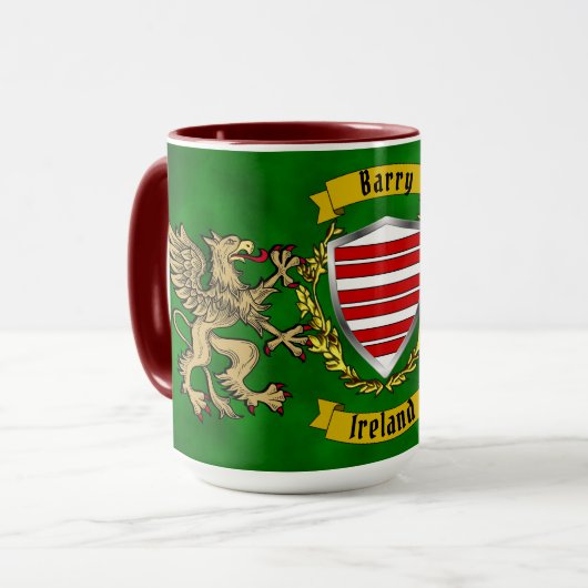 Barry Irish Shield & Griffins Personalisiert Tasse (Vorderseite Links)