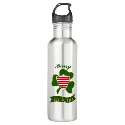 Barry Irish Shield & Kleeblatt Personalisiert Edelstahlflasche (Vorderseite)