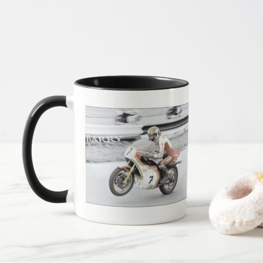 Barry Sheene 2, handgetönte Version Tasse (Mit Donut)
