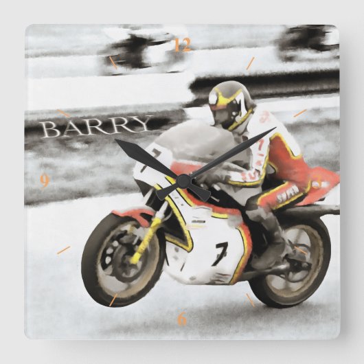 Barry Sheene Quadratische Wanduhr (Vorderseite)
