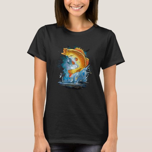 Barsch springt aus dem Wasser Angler T-Shirt (Vorderseite)
