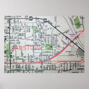 Barstow, CA Vintag Map Poster