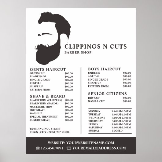 Bart-Logo, Herren-Friseur-Preisliste Poster (Vorne)