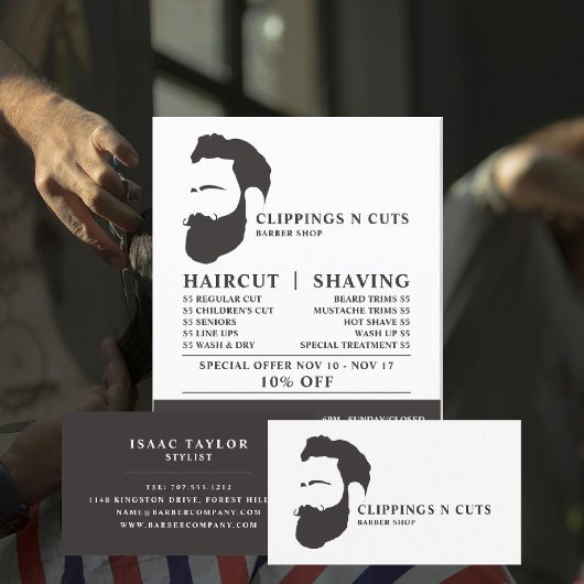 Bart-Logo, Herren-Friseure Werbung Flyer