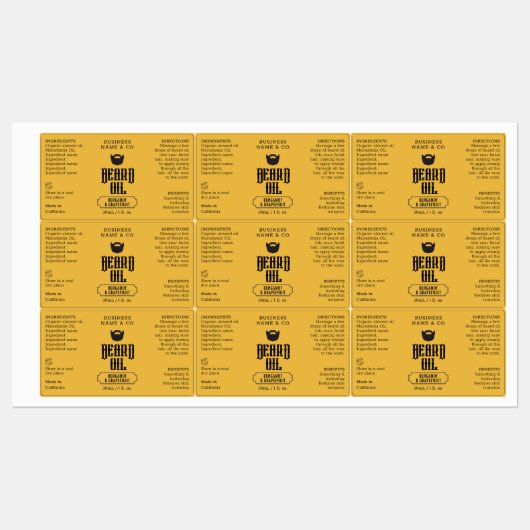 Bart Oil Label grungy 1 OZ Kosmetische Flasche Etiketten (Blatt)